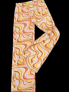 Groovy Wide Leg Psychedelic Print Jeans